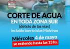 Corte de agua en toda zona sur