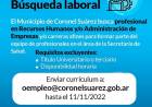 El Municipio de Coronel Suárez busca profesional en Recursos Humanos y/o Administración de Empresas