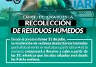 Cambio de horario en la Recolección de Residuos Húmedos