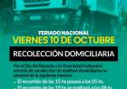 Servicio de recolección de residuos domiciliarios VIERNES 10 DE OCTUBRE