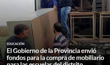 El Gobierno de la Provincia envió fondos para la compra de mobiliario para las escuelas del distrito⠀