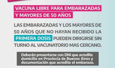 Información importante:  vacuna libre para EMBARAZADAS