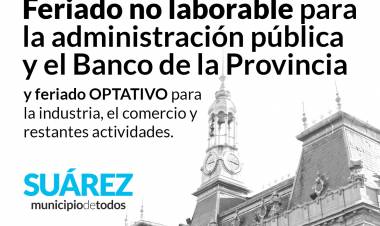 6 DE AGOSTO: FERIADO NO LABORABLE PARA LA ADMINISTRACIÓN PÚBLICA Y EL BANCO DE LA PROVINCIA