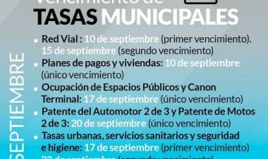 Vencimiento de tasas municipales del mes de septiembre