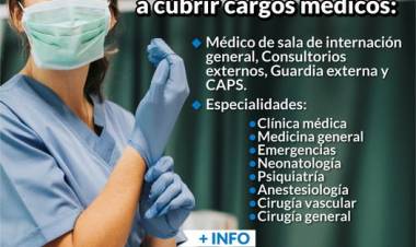 La secretaría de Salud de Coronel Suárez llama a cubrir cargos médicos