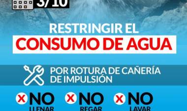 Se solicita restringir el consumo de agua por rotura de cañería de impulsión