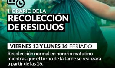 Horario de recolección de residuos Feriado Nacional