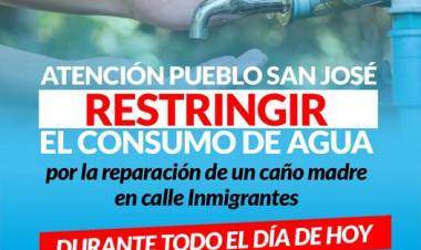 ATENCIÓN PUEBLO SAN JOSE: restricción en el consumo de agua