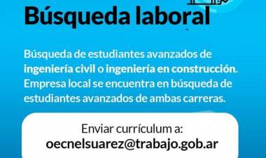 Oficina de Empleo: búsqueda de estudiantes avanzados de ingeniería civil o ingeniería en construcción