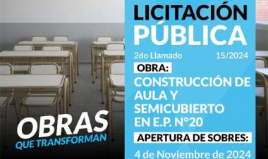 LICITACIÓN PÚBLICA: CONSTRUCCION DE AULA Y SEMICUBIERTO EN E.P. Nº20