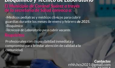 Convocatoria de Profesionales Médicos, Bioquímico y Técnico de Laboratorio