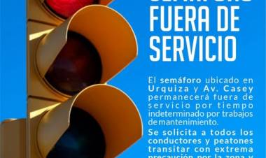 Aviso a la comunidad: semáforo fuera de servicio