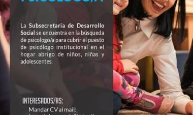 La Subsecretaria de Desarrollo Social se encuentra en la búsqueda de psicologo/a