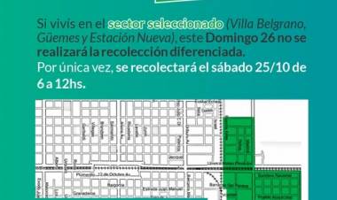 Recolección Diferenciada – Cambio de día por única vez