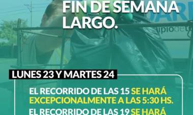 Servicio de recolección de residuos domiciliarios este fin de semana largo