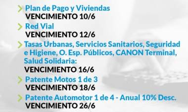 Vencimiento de las TASAS MUNICIPALES del mes de Junio