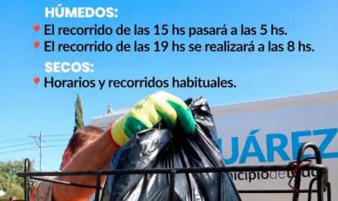 Servicio de recolección de residuos para este Lunes 15 de Junio