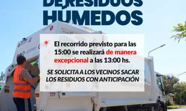 Recorrido de recolección de residuos húmedos del Miercoles 15