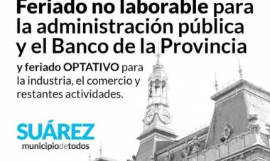 6 DE AGOSTO: feriado no laborable para la Administración Pública y el Banco de la Provincia