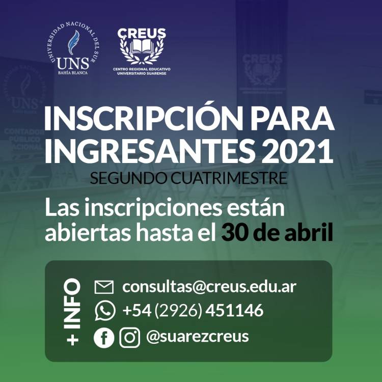 CREUS / UNS: inscripciones abiertas para ingresantes 2021⠀