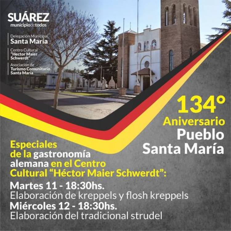 Santa María festeja su 134° aniversario con ciclos de gastronomía alemana