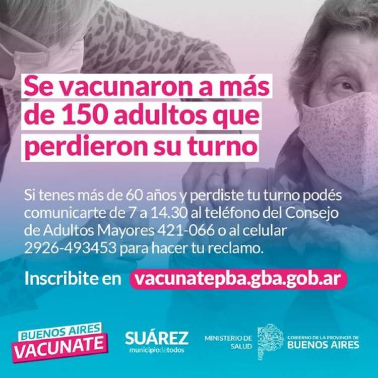 Se vacunaron a más de 150 adultos que perdieron su turno⠀
