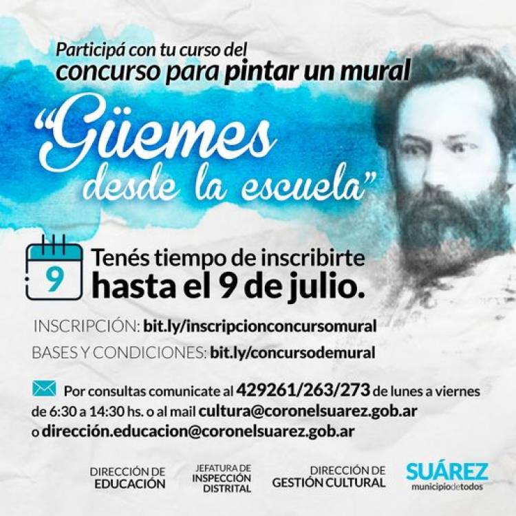Participá con tu curso del concurso para pintar un mural “Güemes desde la escuela”⠀