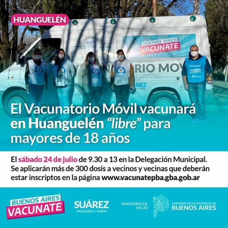 El Vacunatorio Móvil vacunará en Huanguelén “libre” para mayores de 18 años