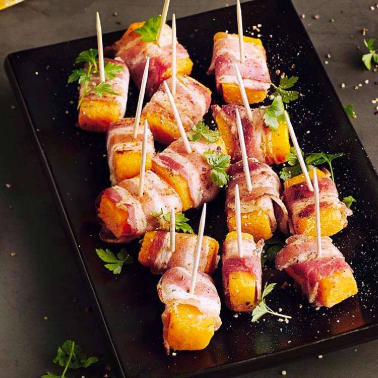 Brochetas de calabaza y panceta