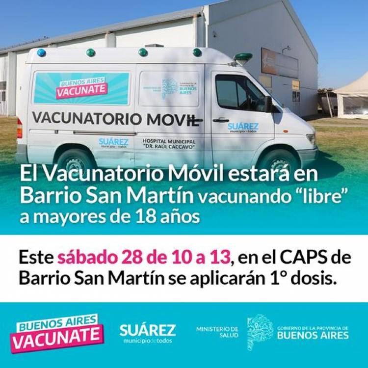 El Vacunatorio Móvil estará en Barrio San Martín vacunando “libre” a mayores de 18 años⠀