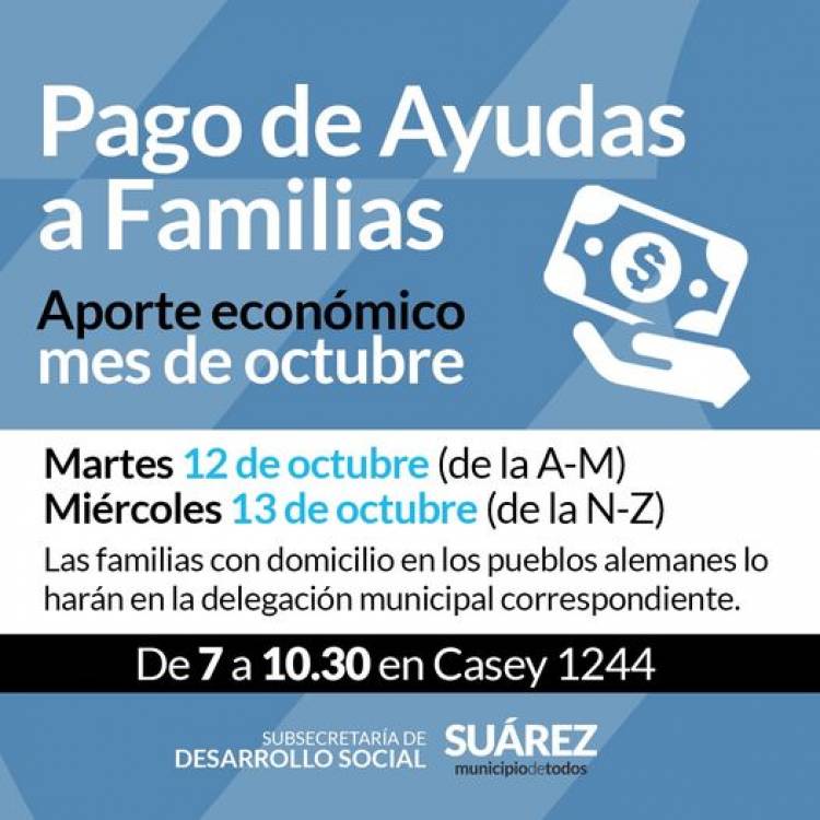 Desarrollo Social:Pago de ayudas a familias del mes de octubre