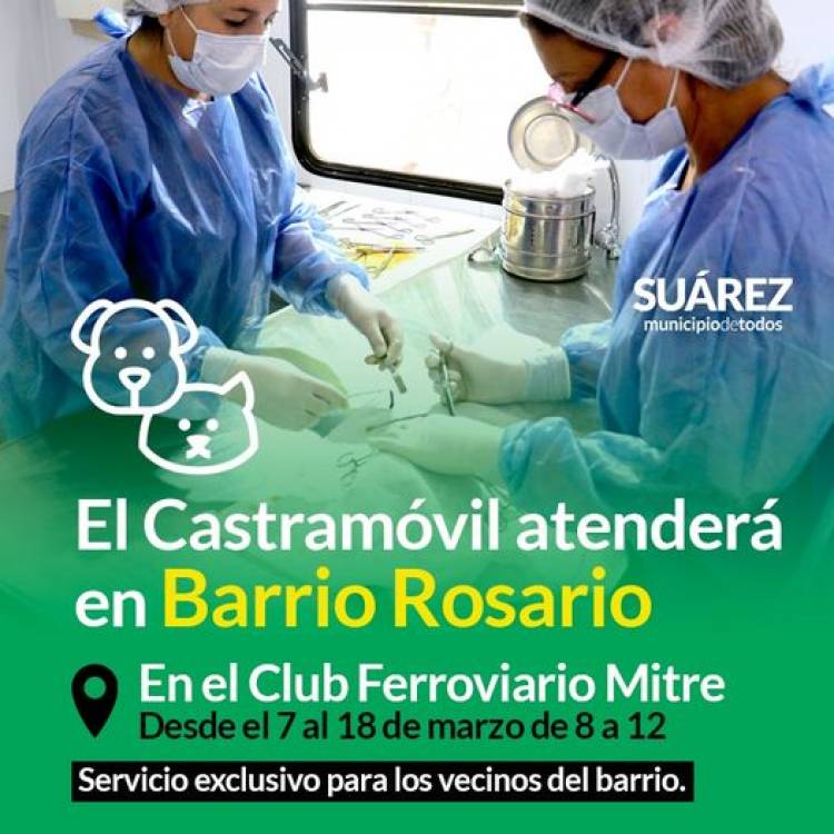 El Castramóvil atenderá en barrio Rosario en el club Ferroviario Mitre