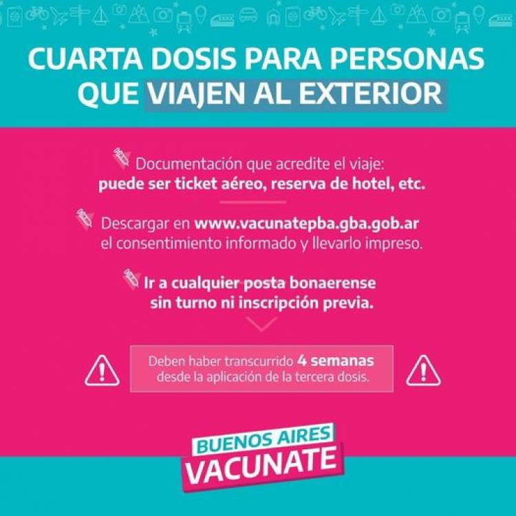 Desde hoy ya se aplica la cuarta dosis para personas viajeras