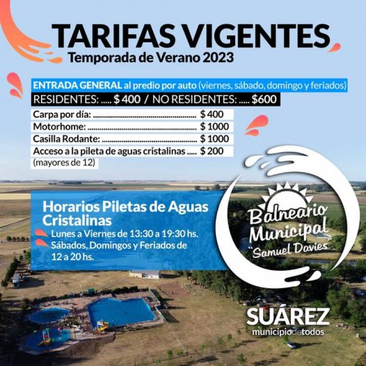 Balneario Municipal “Samuel Davies” tarifas vigentes temporada de verano 2023