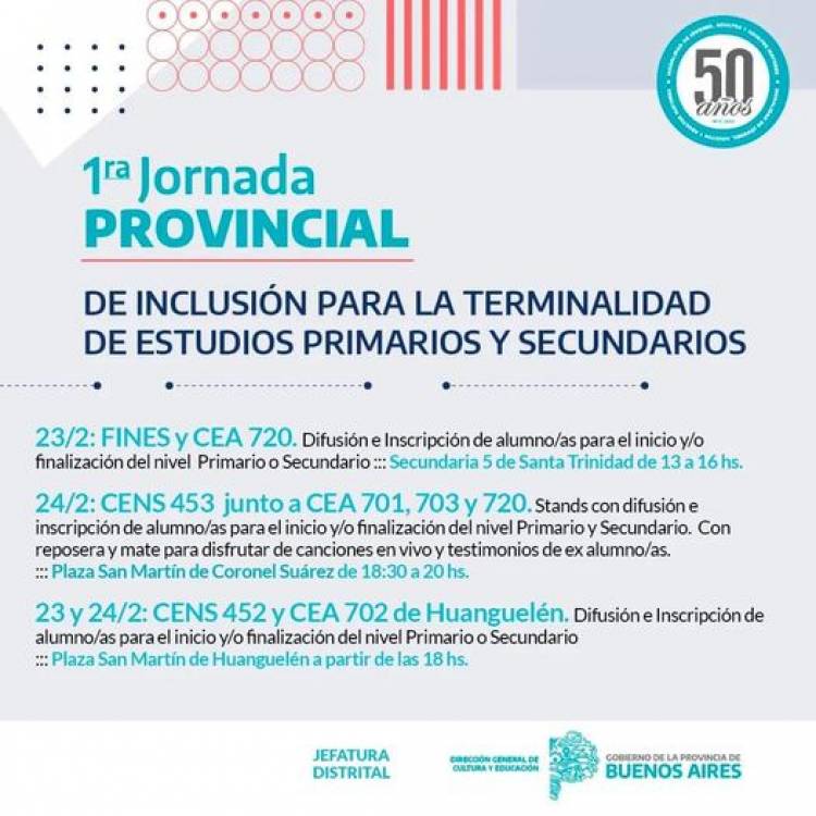 1ra Jornada provincial de inclusion para la terminalidad de estudios primarios y secundarios