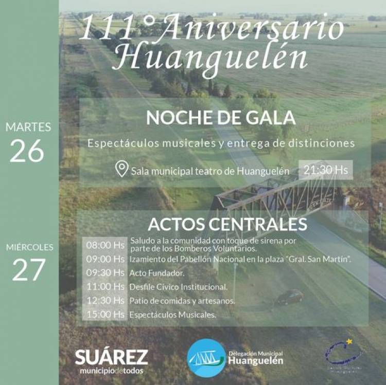 Huanguelén palpita su 111° aniversario