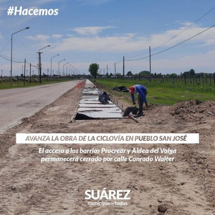 Avanza la obra de la ciclovía en pueblo San José 