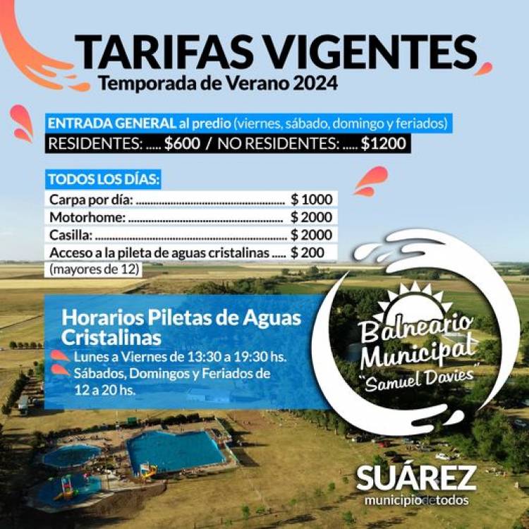 Tarifas vigentes temporada 2024 en el Samuel Davies