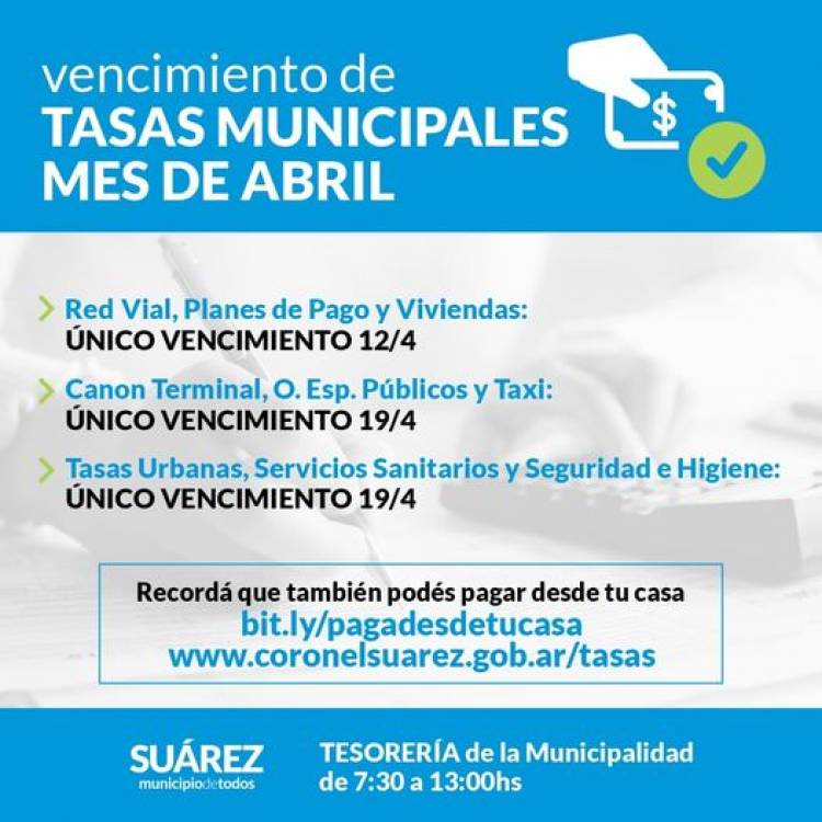 VENCIMIENTO DE TASAS MUNICIPALES DEL MES DE ABRIL