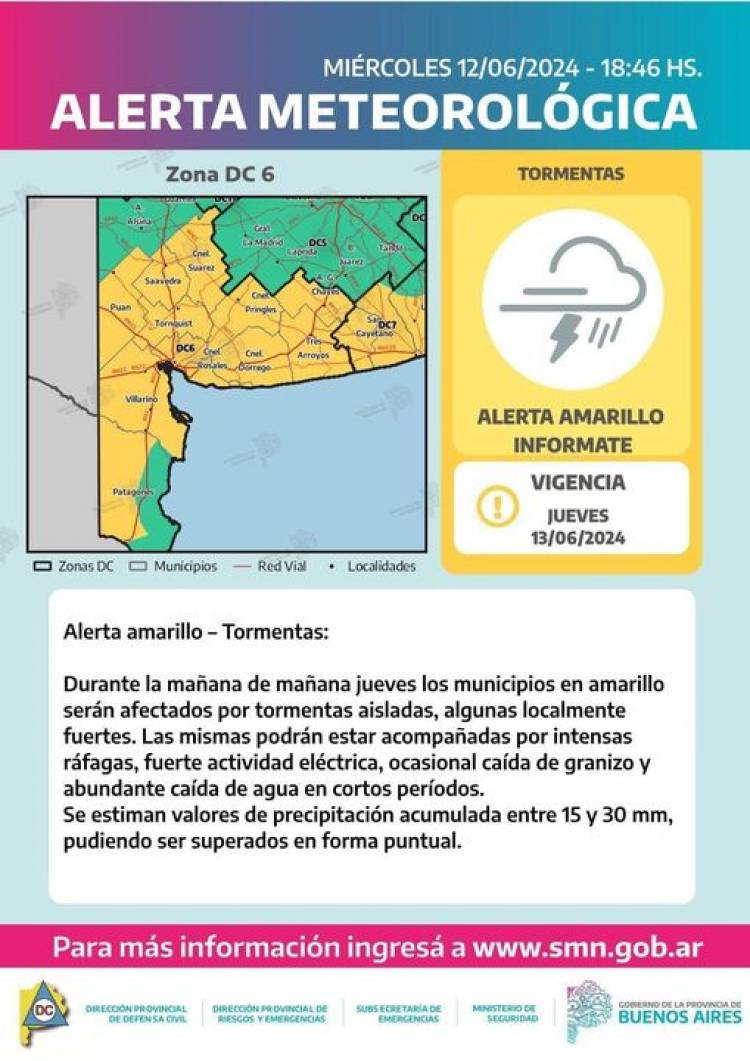 Descripción de alerta meteorológica PBA-Tormentas