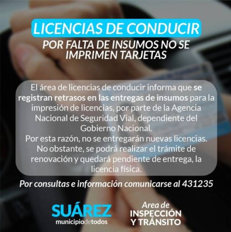 Licencias de conducir: por falta de insumos no se imprimen tarjetas