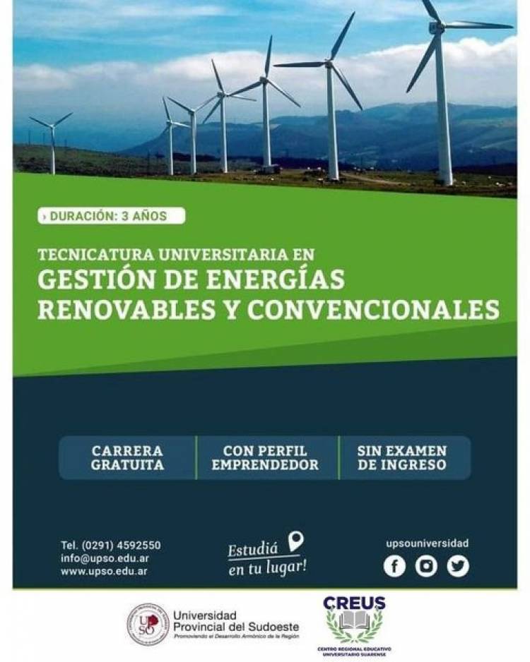 La UPSO ofrece la Tecnicatura Universitaria en Gestión de Energías Renovables Convencionales para el 2025