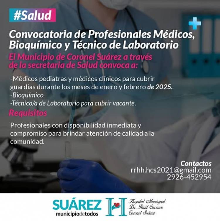 Convocatoria de Profesionales Médicos, Bioquímico y Técnico de Laboratorio