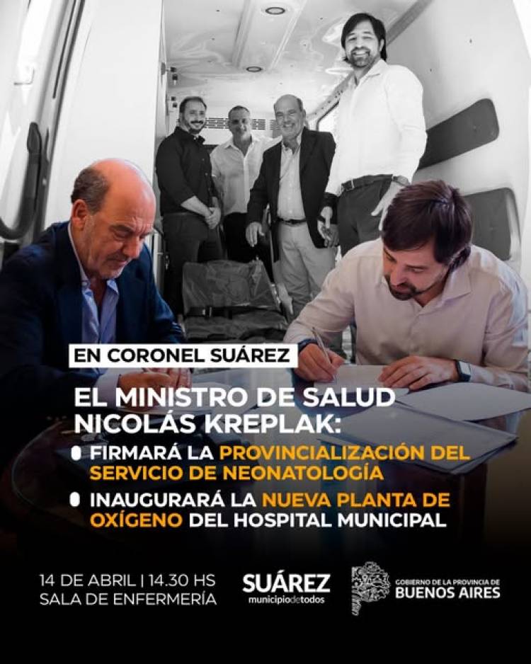 El Ministro de Salud Nicolás Kreplak visitará Coronel Suárez