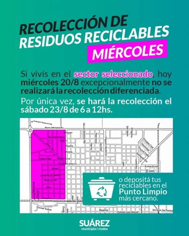 Importante: Recolección de Residuos Reciclables día MIÉRCOLES
