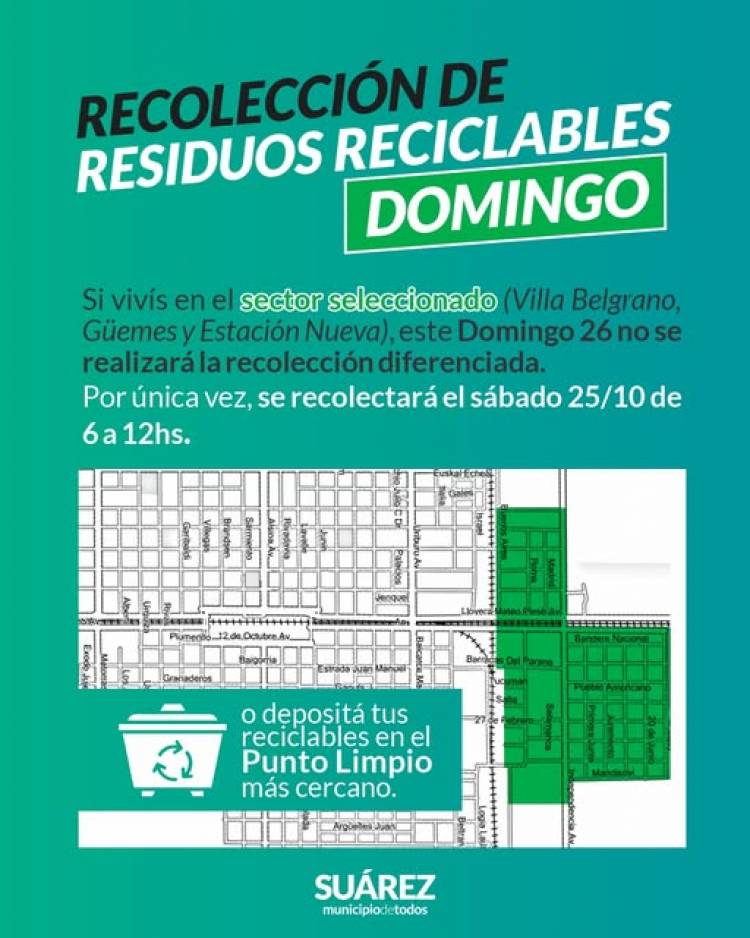 Recolección Diferenciada – Cambio de día por única vez