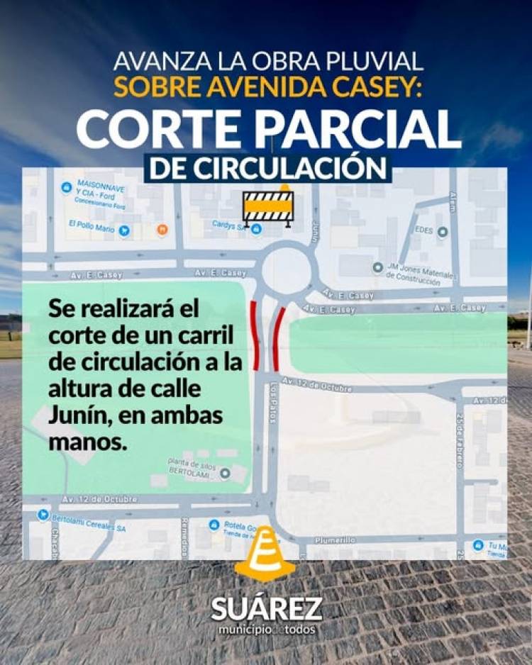 Avanza la obra pluvial sobre avenida Casey: corte parcial de circulación