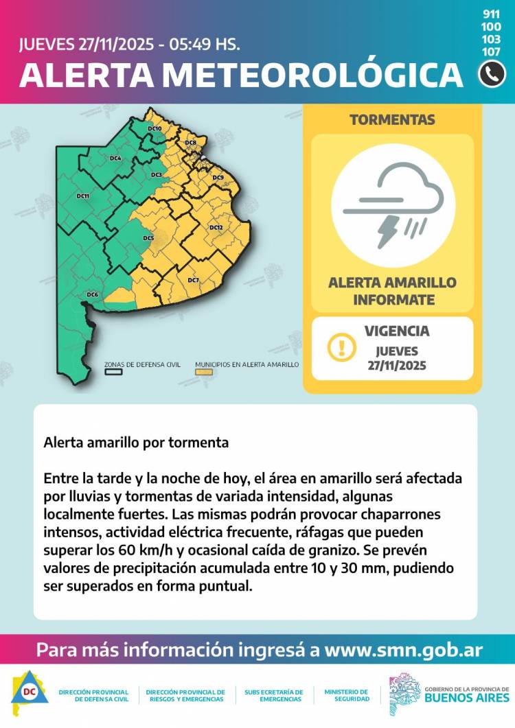 ALERTA AMARILLA POR TORMENTAS